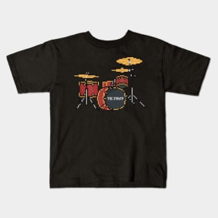 Pixel Red with Gold Struts Drums Kids T-Shirt